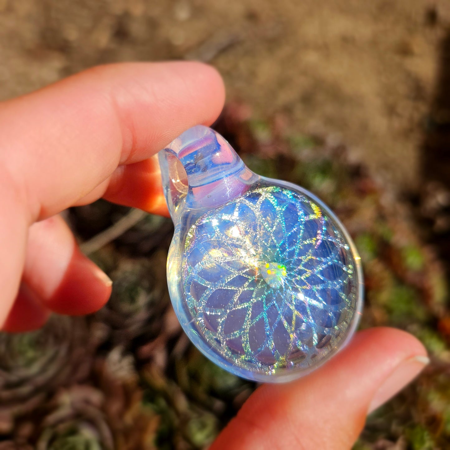 Opalescent Holographic Pendant w/White Opal