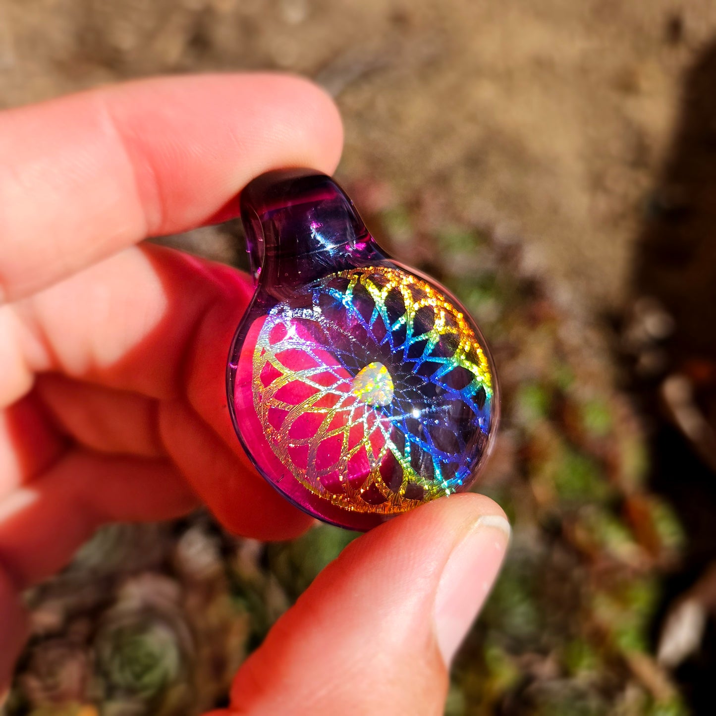 Rainbow Holographic Pendant w/White Opal