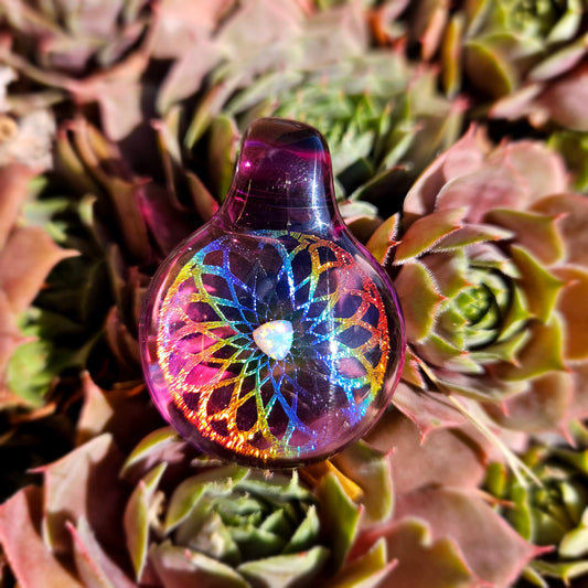 Rainbow Holographic Pendant w/White Opal